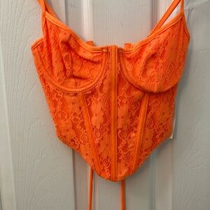 Vibrant Orange Lace Bustier Bra